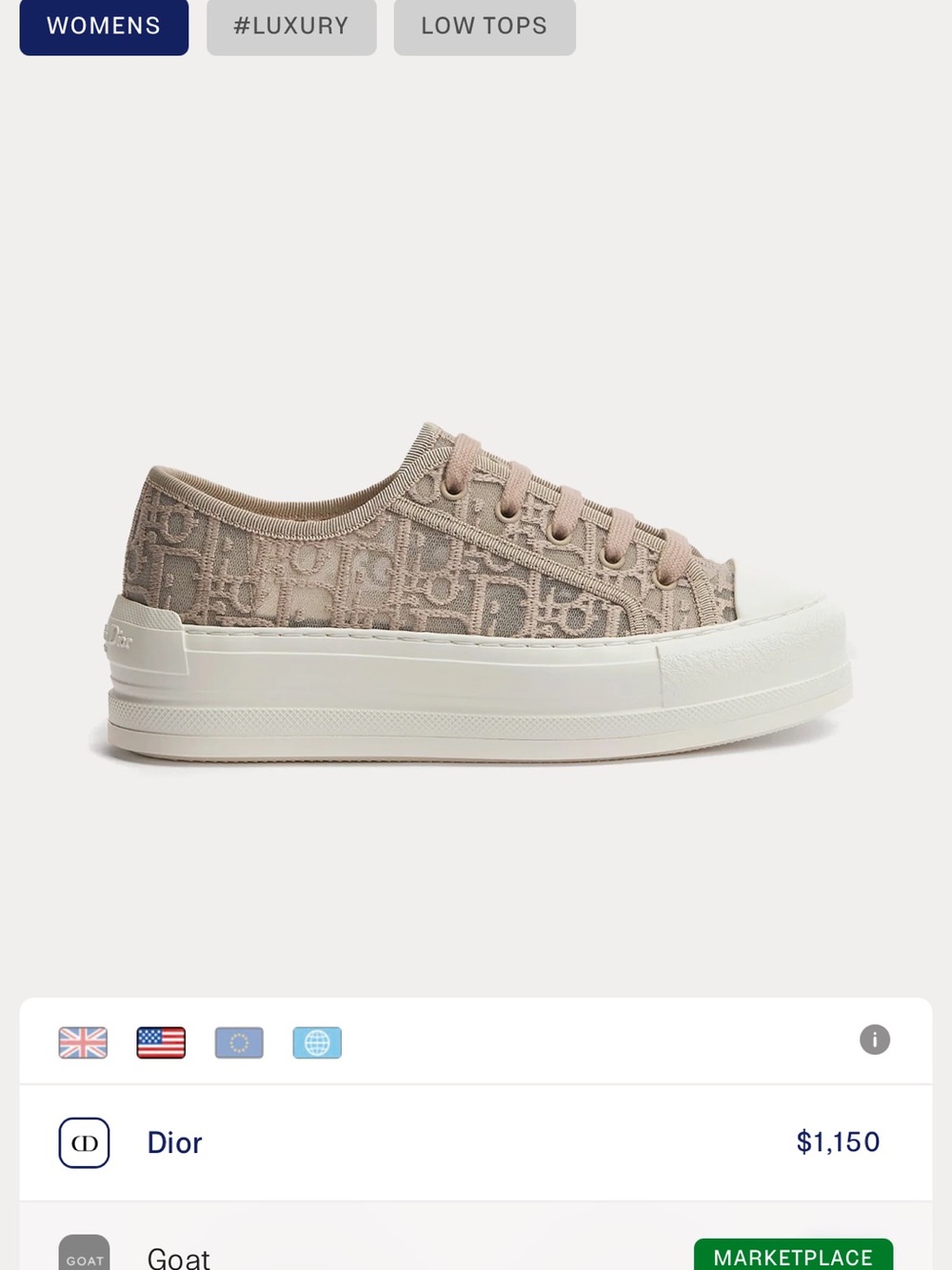 Dior Beige Jacquard Low-Top Platform Sneaker